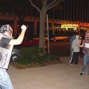 The show down took place outside of the Bar called The Front Page
