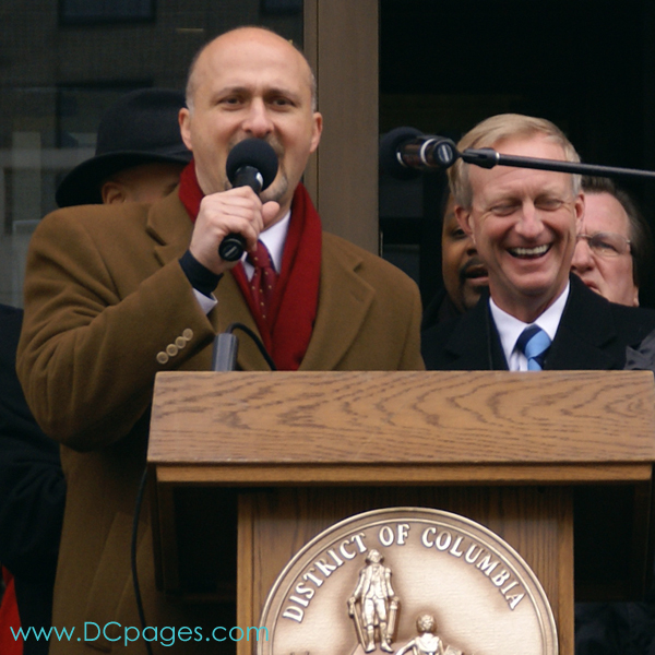 DC Vote Executive Director, Ilir Zherka, amuses the crowd and DC City Council member Jack Evans, Ward 2 before the Voting Rights march on April 16, 2007 "Youre probably wondering, what kind of name is Ilir Zherka? Dont worry, Im used to it. My family left Albania for America because we wanted to enjoy the blessings of democracy."