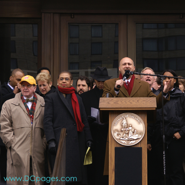DC Vote Executive Director, Ilir Zherka, address to crowd before march to Capital Hill for Voting Rights for DC. "My friends are you prepared to finish the race for democracy for DC?"