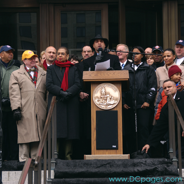 Mayor Adrian M. Fenty states that is time to begin the March for DC Voting Rights."Freedom, to me, means we have a voice. But we don't have a voice. We are the only capital of a democracy in the
world that doesn't have a vote in the legislature."