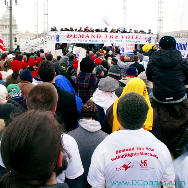 Marchers listen to speeches given by our civic leaders.