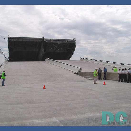 The drawbridge is lowered for the dedication.