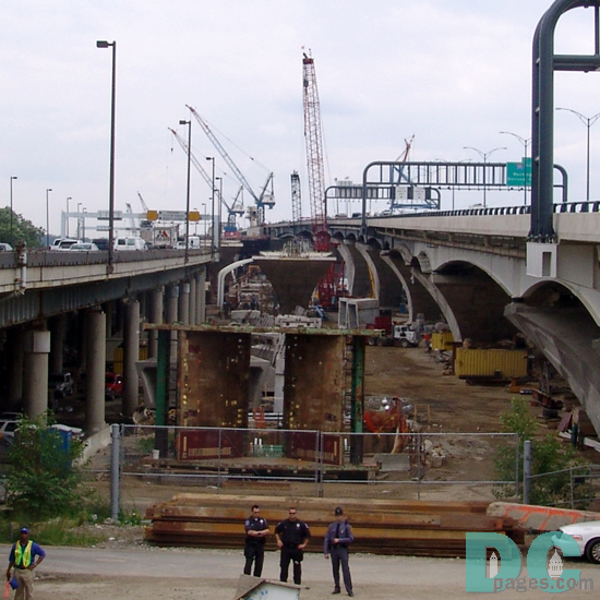 View of south bound bridge still being constructed.