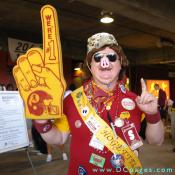 A Redskin 'Hogette' gets the fans pumped up.