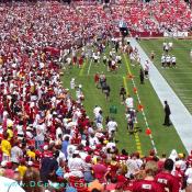 Over 45,000 fans showed up to see the Baltimore Ravens scrimmage the Washington Redskins.