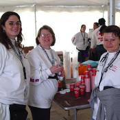 Nurses offer Gatorade, Sunkist Orange Slices, a comforting smiles. 