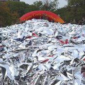 Over 20,000 space blankets were stacked in preparation for exhausted runners.