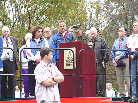 The Marine Corps chaplain invokes a prayer to pray for all troops currently stationed in Iraq and Afganistan.