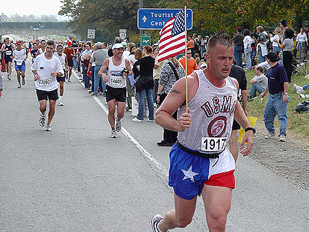 Runners were seen with American flags and patriotic sports gear. 