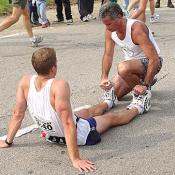 Stetching was a number one priority for Marathon runners.