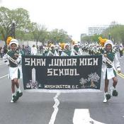 2003 Cherry Blossom Festival: Erma Withers, Principal of Washington D.C's Shaw Junior High School, sends her marching band to help celebrate the Cherry Blossom Festival.  