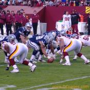 Renaldo Wynn, Joe Salave'a, and Cornelius Griffin get ready to sack  Bledsoe. 