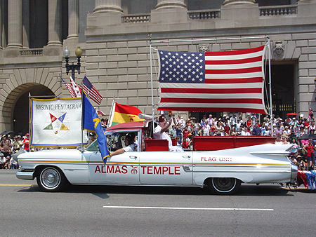 Almas Temple's custom ride, note the Masonic Pentagram on the hood of the car.