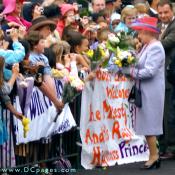Virginia State Capitol, Richmond, Virginia - Her Majesty Queen Elizabeth, II greeted by children with flowers.