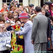 Virginia State Capitol, Richmond, Virginia - Her Majesty Queen Elizabeth, II greeted by children with flowers.