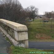 Chalk peace symbol graffiti on a bridge over George Washington Parkway.