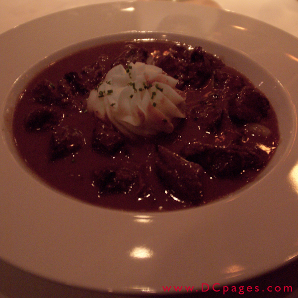 Beef Stroganoff - Beef tenderloin, sautéed mushrooms and pearl onions served with potatoe pureee
