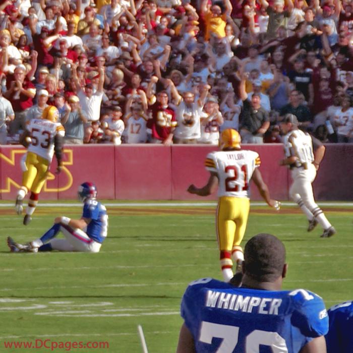 Poor Eli can only look on his back as the Redskins recover his fumble at the 6-yard line.