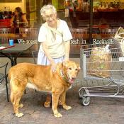 Wiley stops to greet this Giant Food shopper.