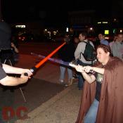 A female Jedi confronts the Dark Sith Lord.