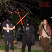 This Jedi (right) could only laugh at the two lords speaking through their Darth Vader voice changer helmets.