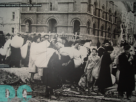 A photo showing a Ukrainian ghetto. 