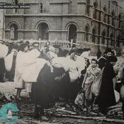 A photo showing a Ukrainian ghetto. 