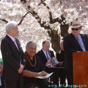 From left to right - Ambassador Ryozo Kato, Embassy of Japan, Congressman Faleomavaega, American Samoa, Master of Ceremonies Egils Milbergs, Chaplain for the U.S. House of Representatives Rev. Daniel P. Coughlin, and The Honorable Mark Rhoads
