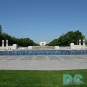 West to East View of the World War II Memorial. Lincoln Memorial in the background.