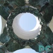 Four bronze American eagles circle over a suspended victory laurel to memorialize the victory of the WWII generation.