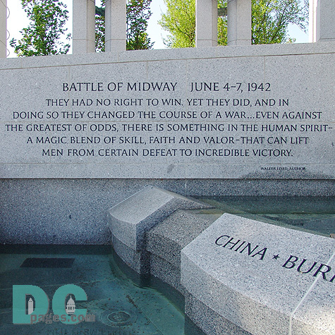 Dedication Stone - BATTLE OF MIDWAY JUNE 4-7, 1942 - THEY HAD NO RIGHT TO WIN. YET THEY DID, AND IN DOING SO THEY CHANGED THE COURSE OF A WAR... EVEN AGAINST THE GREATEST OF ODDS, THERE IS SOMETHING IN THE HUMAN SPIRIT - A MAGIC BLEND OF SKILL, FAITH, AND VALOR - THAT CAN LIFT MEN FROM CERTAIN DEFEAT TO INCREDIBLE VICTORY - Walter Lord Author