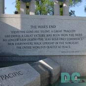 Dedication Stone - THE WARS END - TODAY THE GUNS ARE SILENT. A GREAT TRAGEDY HAS ENDED. A GREAT VICTORY HAS BEEN WON. THE SKIES NO LONGER RAIN DEATH - THE SEAS BEAR ONLY COMMERCE - MEN EVERYWHERE WALK UPRIGHT IN THE SUNLIGHT. THE ENTIRE WORLD IS QUIETLY AT PEACE. General Douglas MacArthur