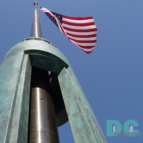 One of two American flags that frame the ceremonial entrance at 17th Street. 