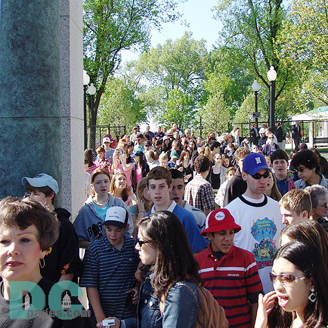 The first school group to visit the World War II Memorial.