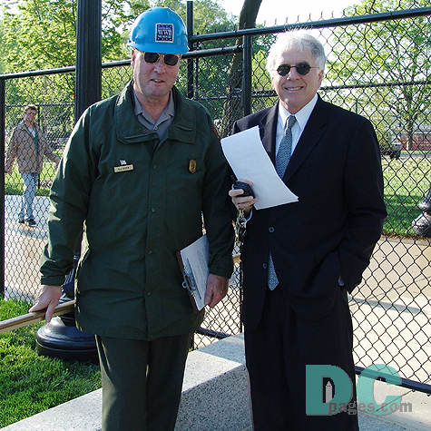 From left to right. Harry Hagen is supervisor for the National Mall park rangers. Terry Adams is the National Park Service public affairs officer. "This fantastic Memorial is a fitting tribute to the price of freedom."