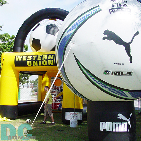 Huge soccer ball with Puma logo was the symbol of Western Union's Free Kick Huge soccer ball with Puma logo was the symbol of Western Union's Free Kick