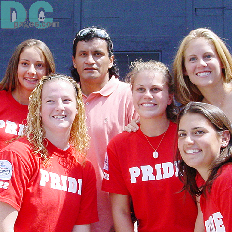 "Say Cheese!" Marco Etcheverry was surrounded by a group of youth women soccer players. 