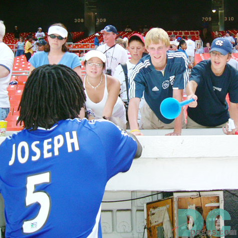 "Can you sign on this, please?" Soccer fans were asking New England Revolution Shalrie Joseph for his autograph. 