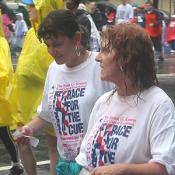 No jackets or umbrellas for these two determined women
