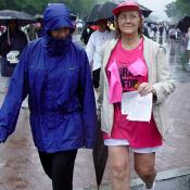 Happy as can be, this survivor moves right along in the race