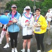 Smiling and enjoying all the festivites at the end of the race, these friends did it together