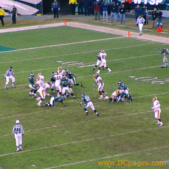 Redskins are driving into the Eagle's endzone.