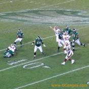 Eagles quarterback looks for an open receiver.