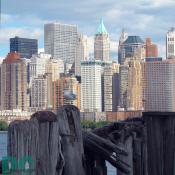 Ferry dock view of New York City.