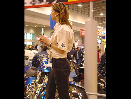 A very beautiful spokes woman for Honda Motorcycles, was talking about Honda's state of the art 2004 line-up.