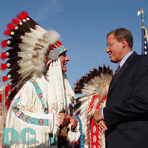Director of the National Museum of the American Indian W. Richard West (left) and Smithsonian Secretary Lawrence M. Small (right).