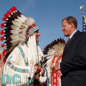 Director of the National Museum of the American Indian W. Richard West (left) and Smithsonian Secretary Lawrence M. Small (right).