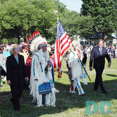 Buffalo skins and eagle and feathers display a dramatic contrast with the suits and formal attire of the the District's bureaucratic tribe.
