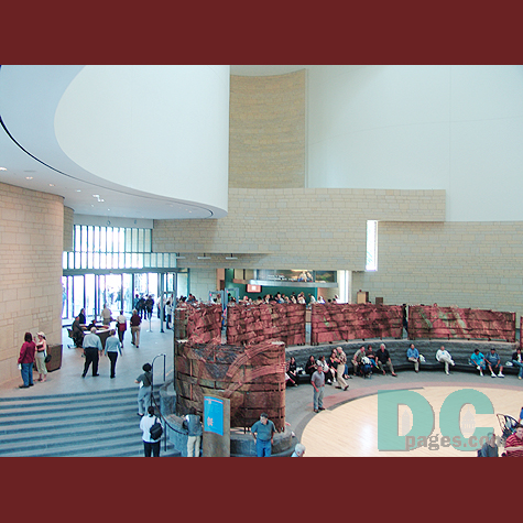 A central feature of the National Museum of the American Indian's interior is the Potomac, a 120-foot-wide rotunda that sours 120 feet to a skylight.