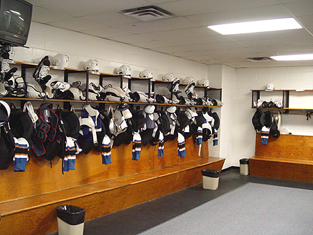 The Washington Capitals dressing room at their training facility in Piney Orchard Ice Arena in Maryland.